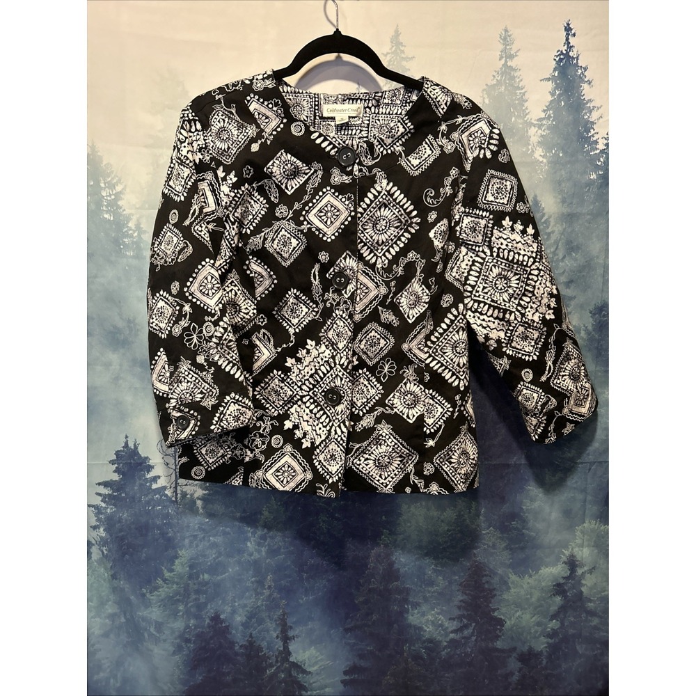 Women's Cold Water Creek‎ Jacket 34 Sleeve Size 6 Petite Black And White